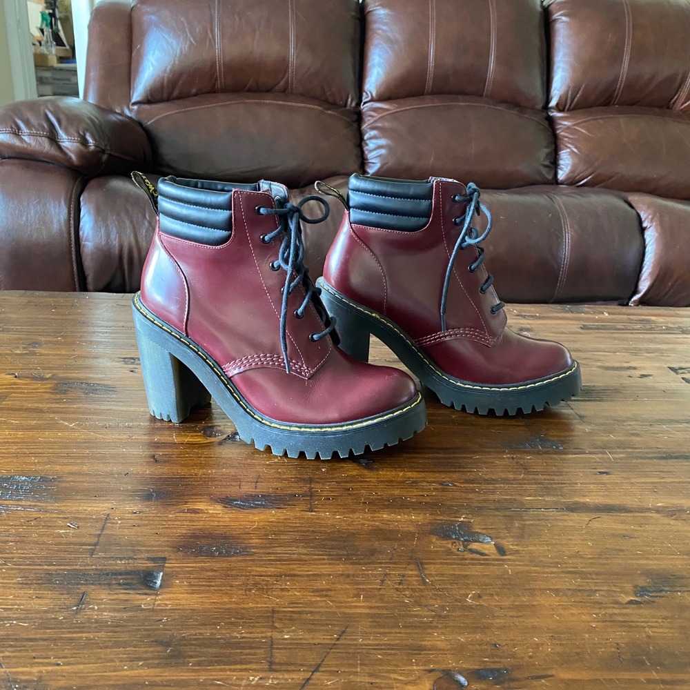 Dr. Martens Persephone Burgundy Leather Heeled Ankle Boots US Women Size 8